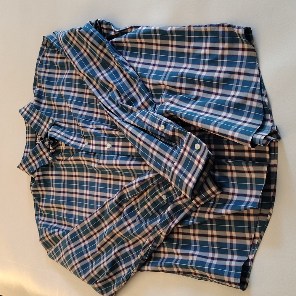 Land's End Shirt Size L Plaid Button Down Long Sleeve Cotton Office Casual Green - Picture 11 of 13